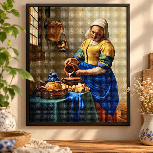 Diamond painting Het melkmeisje - 40 x 50 cm - Ronde steentjes