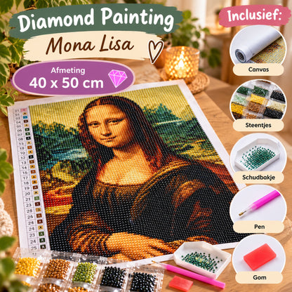 Diamond painting De Mona Lisa - 40 x 50 cm - Ronde steentjes