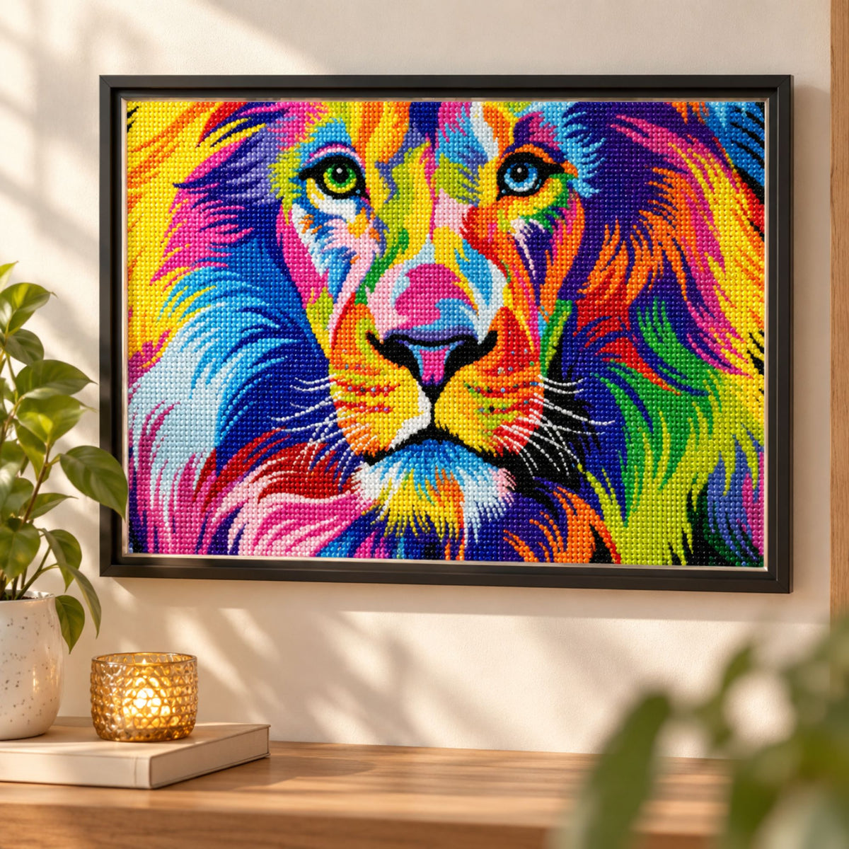 Diamond painting Leeuw in regenboog kleuren - 30 x 40 cm - Ronde steentjes