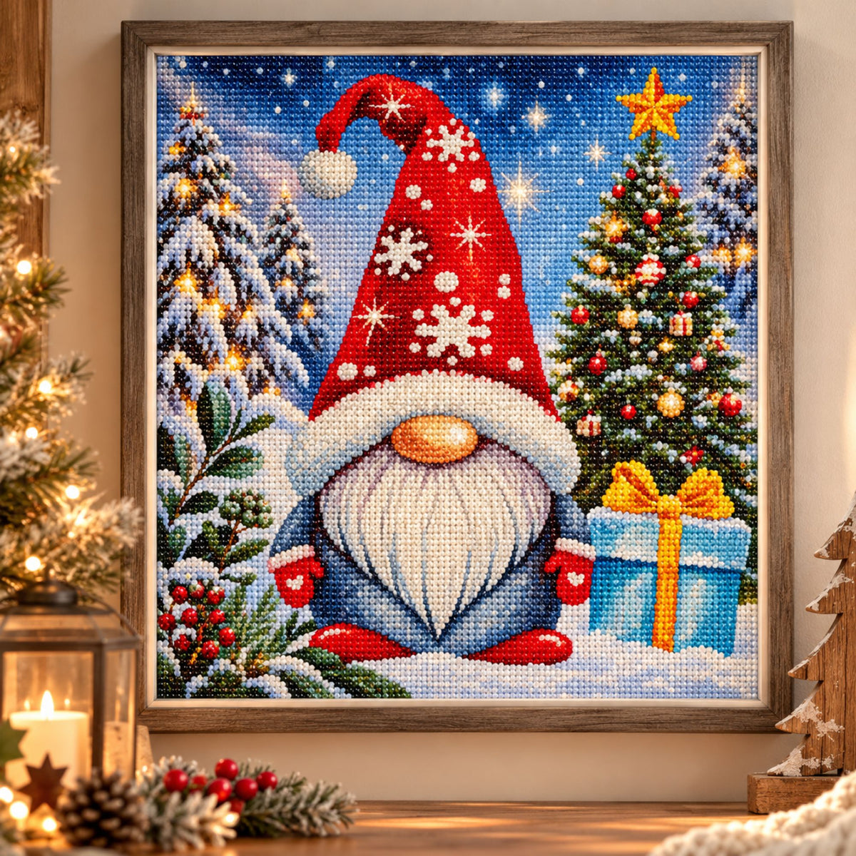 Diamond painting Kerst gnome - 30 x 30 cm - Ronde steentjes