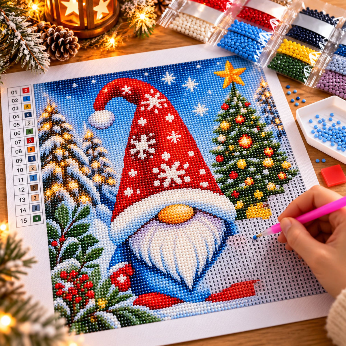 Diamond painting Kerst gnome - 30 x 30 cm - Ronde steentjes