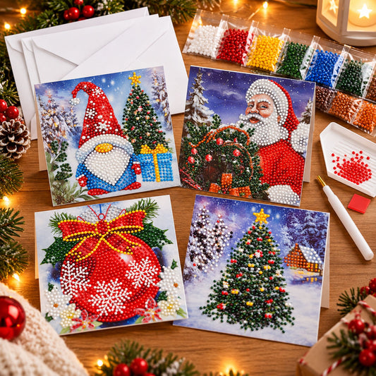 Diamond painting kerst kaarten - set van 4 stuks met envelop