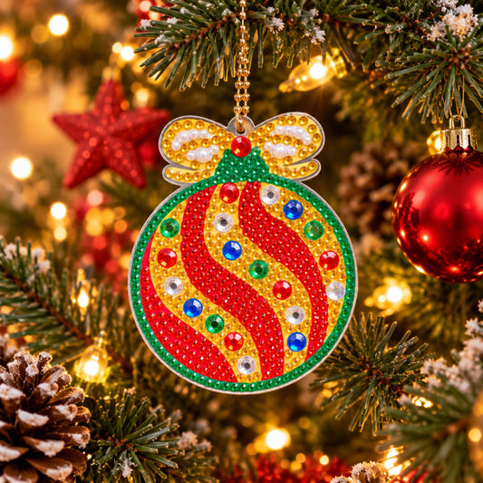Diamond painting - Sleutelhanger kerstbal - Ronde steentjes