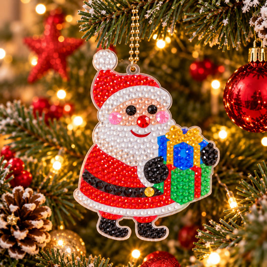 Diamond painting - Sleutelhanger Kerstman- Ronde steentjes