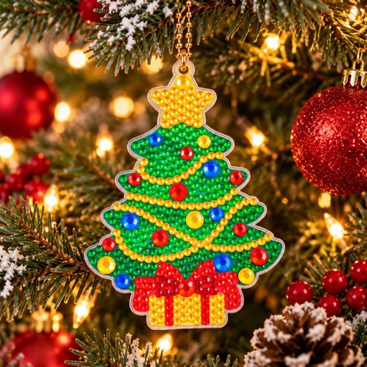 Diamond painting - Sleutelhanger Kerstboom- Ronde steentjes