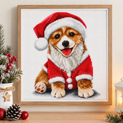 Diamond painting Kerst hondje - 30 x 40 cm - Ronde steentjes