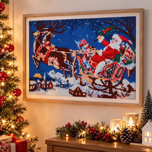 Diamond painting Kerstman in slee - 30 x 40 cm - Ronde steentjes