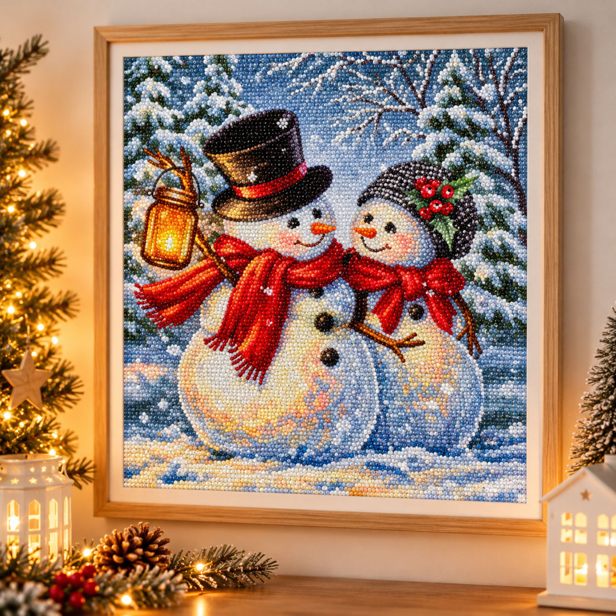 Diamond painting Sneeuwpoppen - 30 x 30 cm - Ronde steentjes