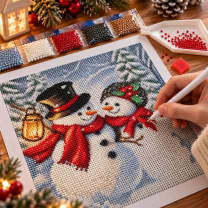 Diamond painting Sneeuwpoppen - 30 x 30 cm - Ronde steentjes