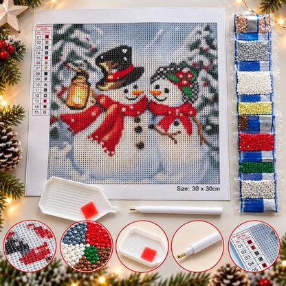 Diamond painting Sneeuwpoppen - 30 x 30 cm - Ronde steentjes