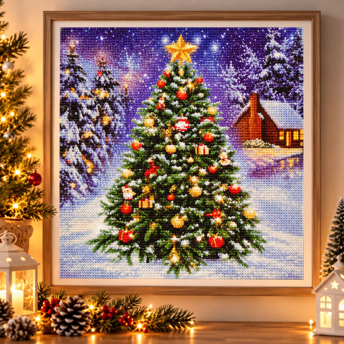 Diamond painting Kerstboom - 20 x 20 cm - Ronde steentjes