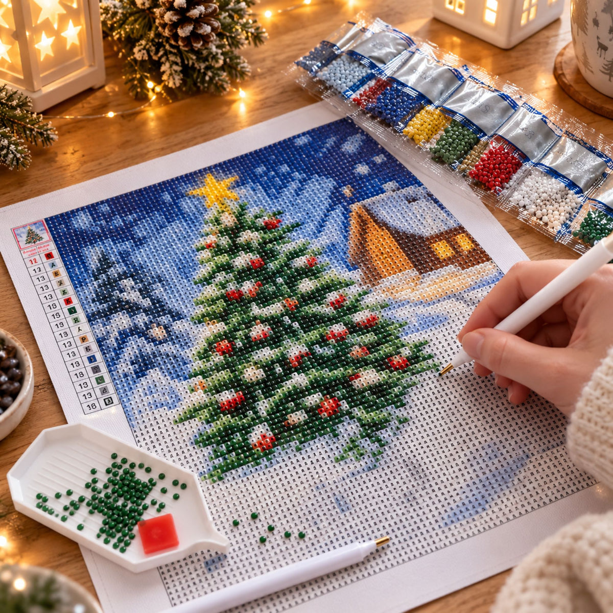 Diamond painting Kerstboom - 20 x 20 cm - Ronde steentjes