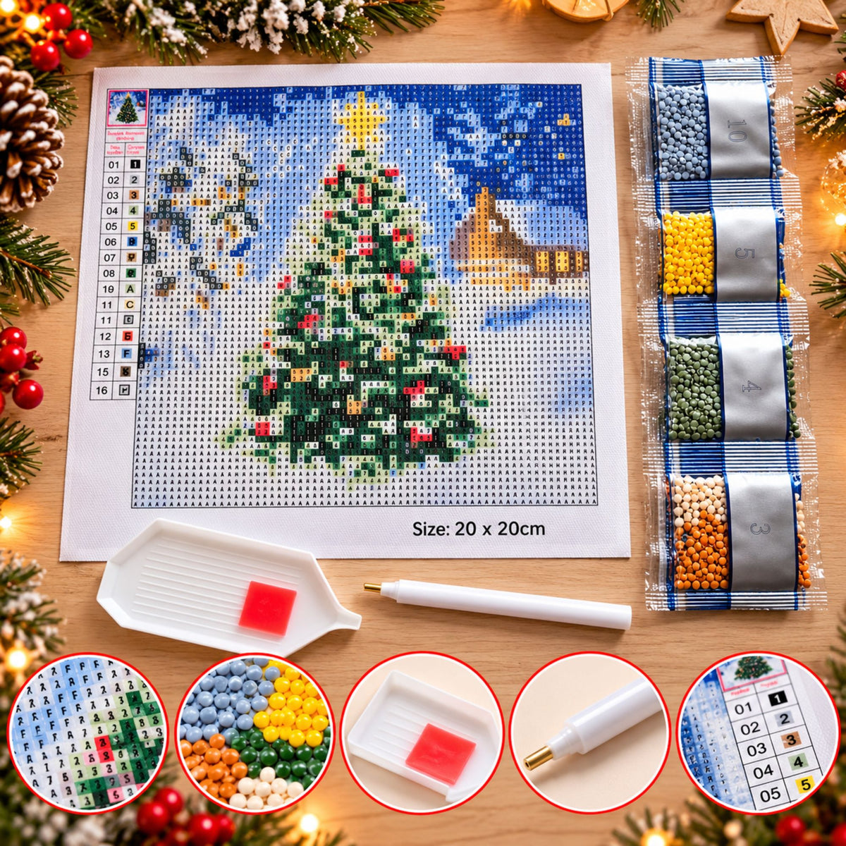 Diamond painting Kerstboom - 20 x 20 cm - Ronde steentjes