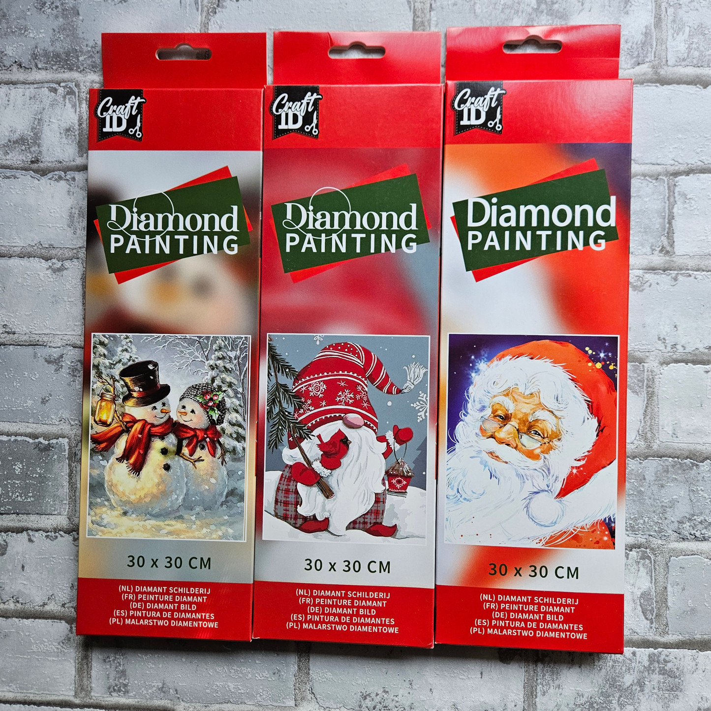 Diamond painting kerst bundel - 3x 30x30 canvas - Kerstman, Gnome en Sneeuwpoppen