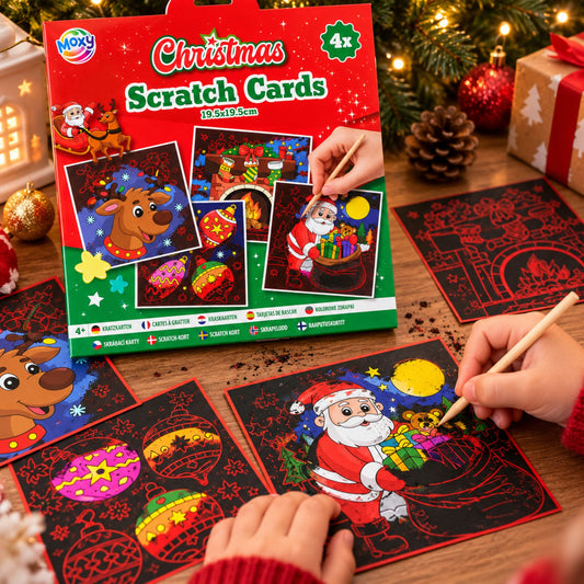 Scratch kaarten - 4 stuks - Kerst Rudolf