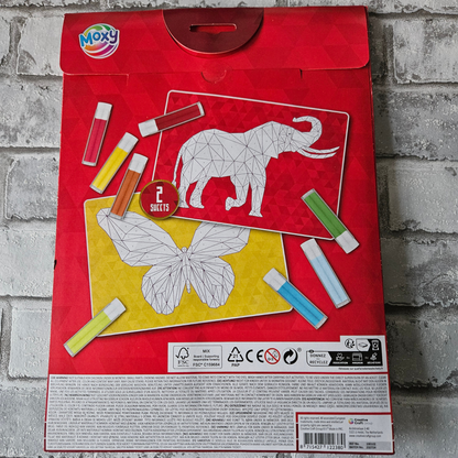 Zand schilderen - Zand op nummer Olifant en vlinder