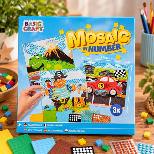 Mozaïek setje - Stoer - Dino, piraat en auto