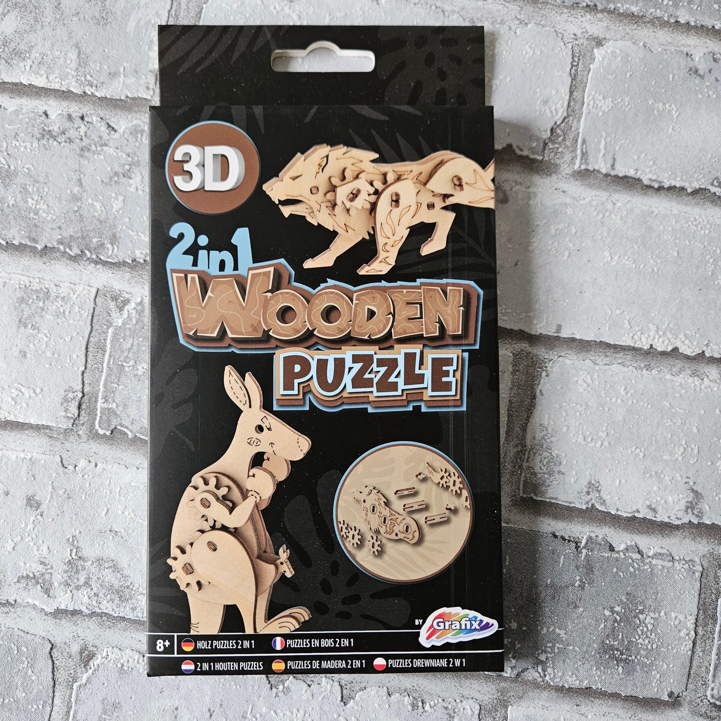 2 in 1 houten puzzel - Kangaroe en leeuw