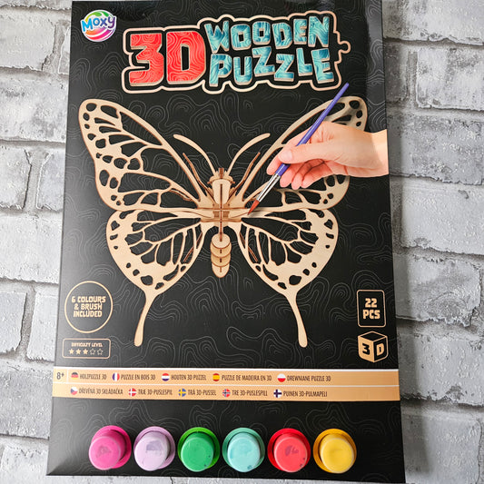 Houten 3d puzzel met verf - Vlinder - 22 stukjes