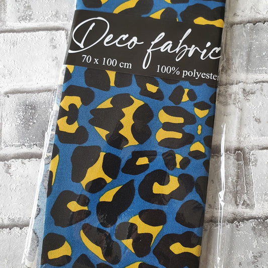 Deco fabric 100% polyester 70x100cm panter yellow / black / blue