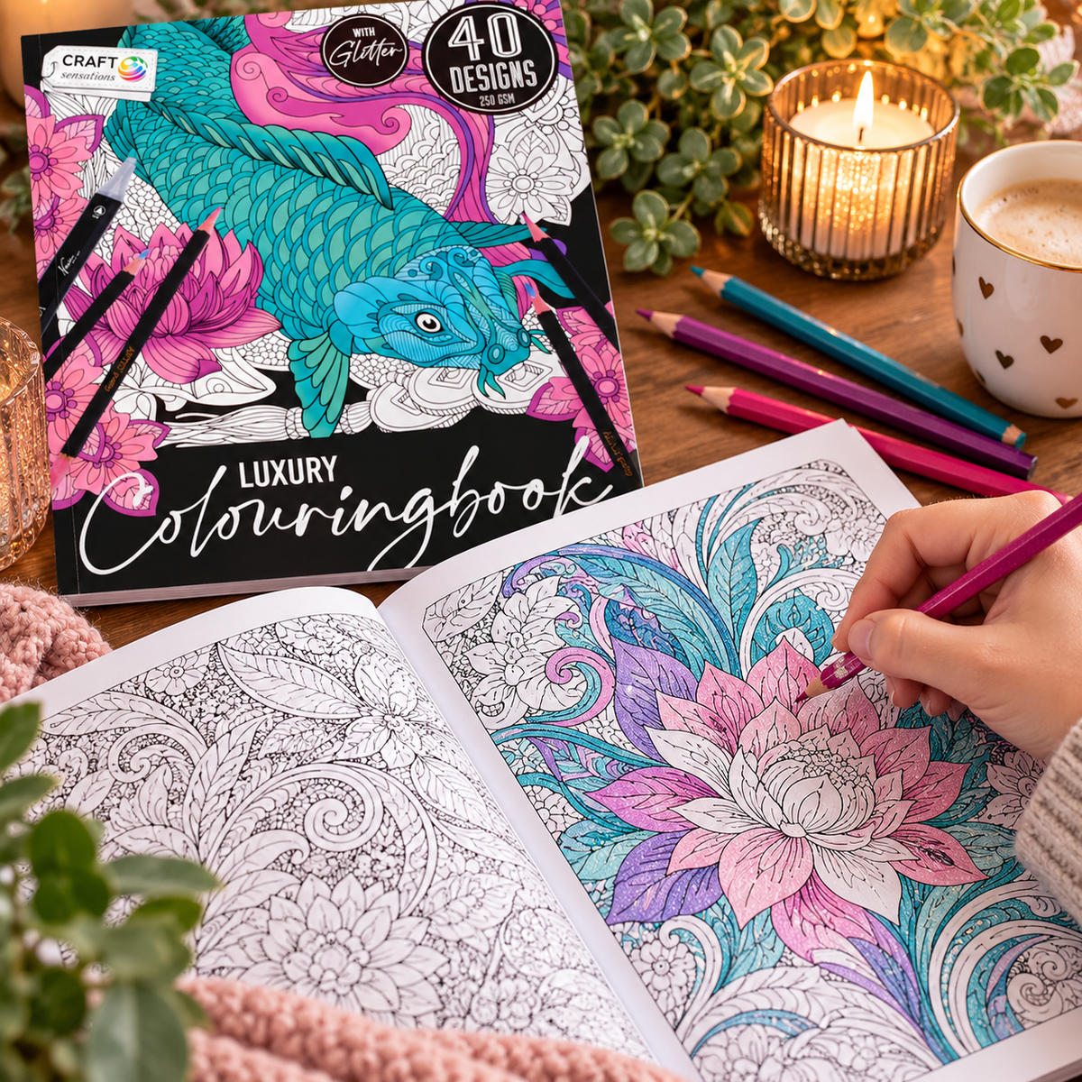 Luxury colouringbook met glitter - 40 designs - 250 gsm