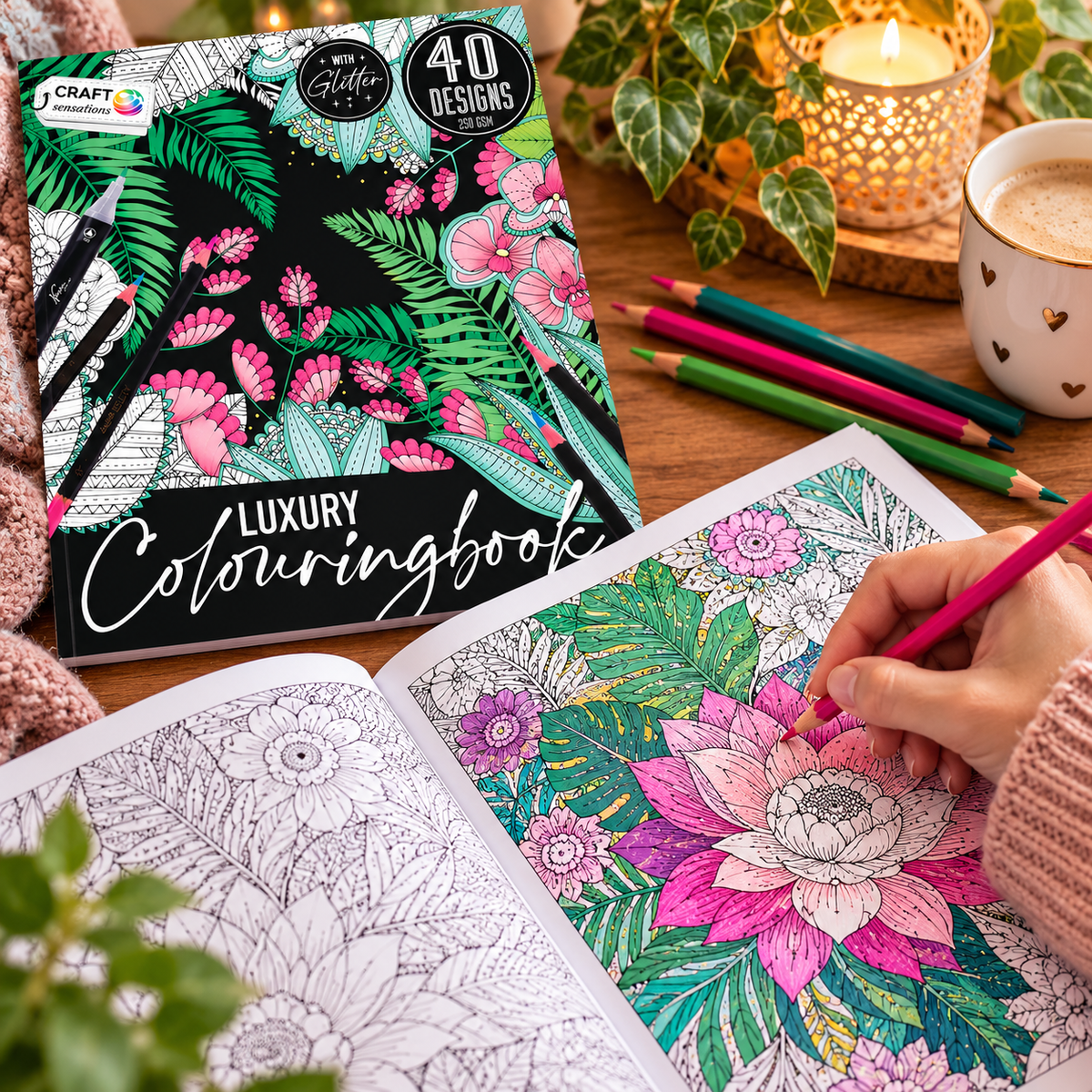Luxury colouringbook met glitter - 40 designs - 250 gsm