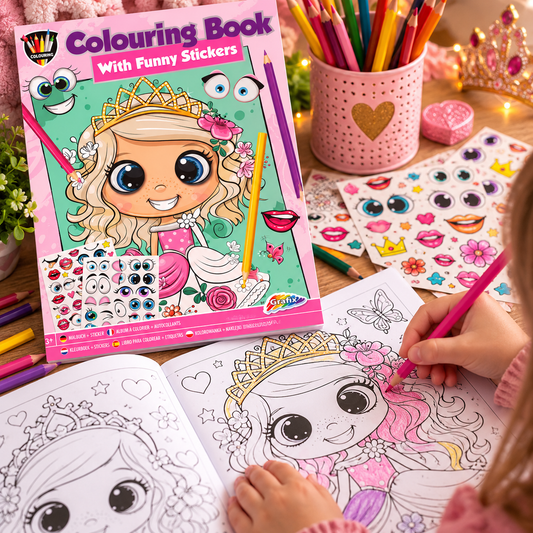 Kleurboek met Grappige ogen stickers (roze)