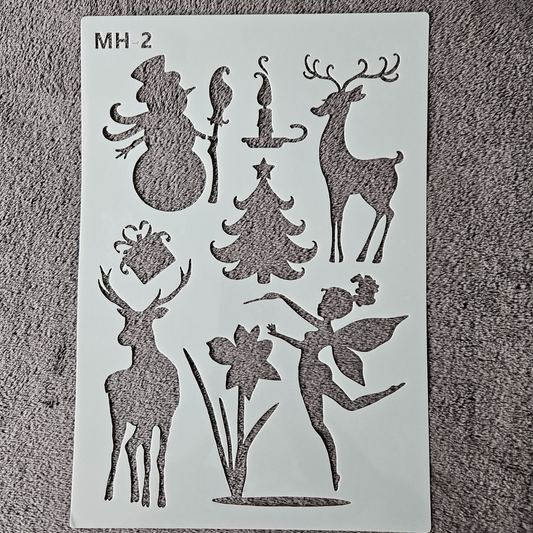 Hobby stencil - Rendier, sneeuwpop, elfje - A4 - Hobby en meer  