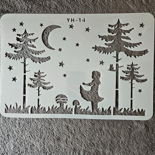 Hobby stencil - Scene Meisje in het bos - A4 - Hobby en meer  