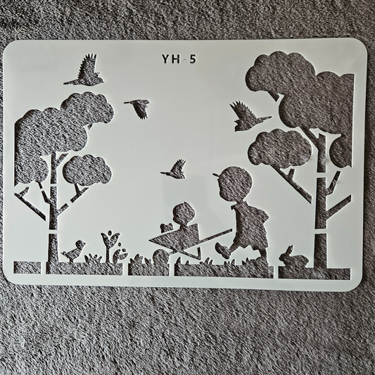 Hobby stencil - Scene Spelende kinderen- A4 - Hobby en meer  