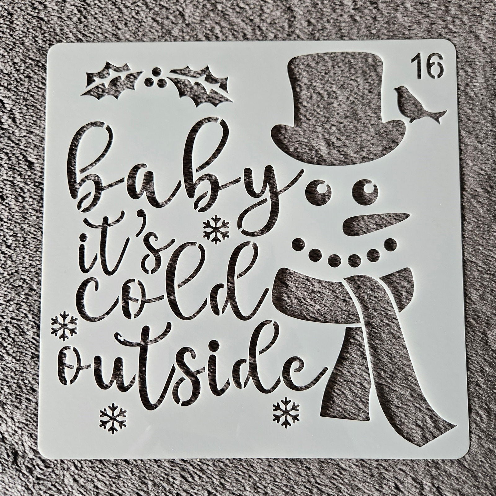 Hobby stencil Kerst - Baby it's cold outside sneeuwpop - 15x15 cm - Hobby en meer  