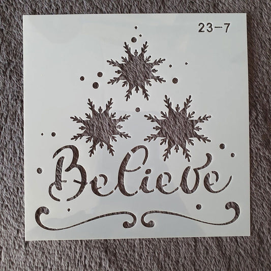 Hobby stencil Kerst - Believe sneeuwvlokken - 15x15 cm - Hobby en meer  