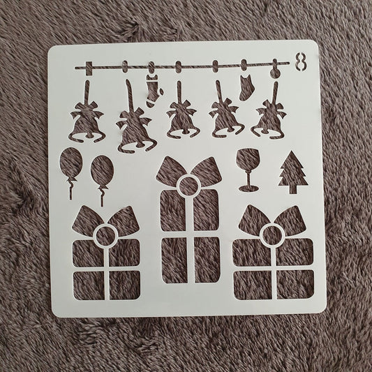 Hobby stencil Kerst - Cadeau's, bellen, versiering - 15x15 cm - Hobby en meer  