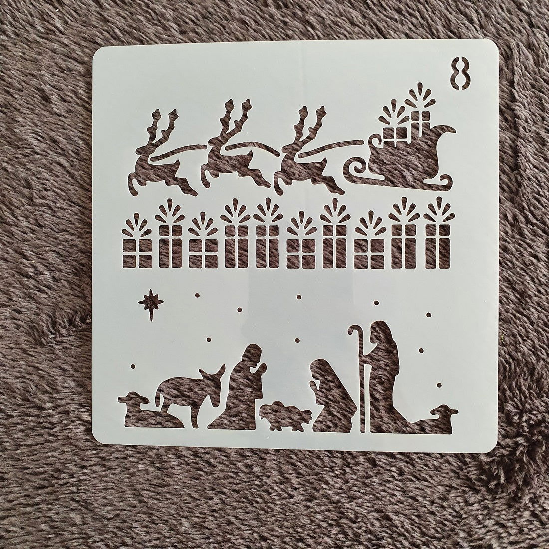 Hobby stencil Kerst -  Cadeau, slee, stal - 13 x 13 - Hobby en meer  