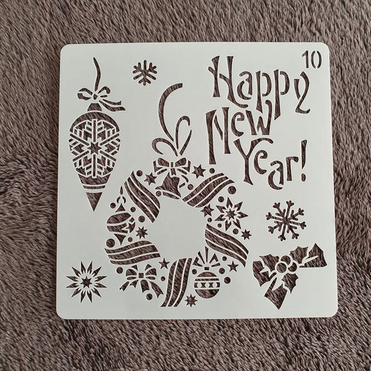Hobby stencil Kerst - Happy new year - 15x15 cm - Hobby en meer  