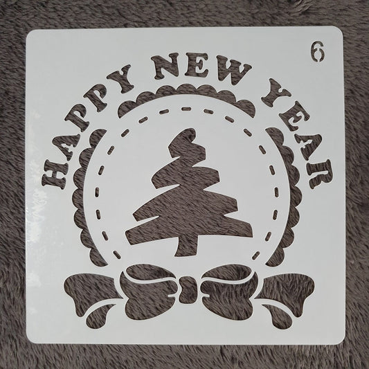 Hobby stencil Kerst - Happy new year krans - 15x15 cm - Hobby en meer  