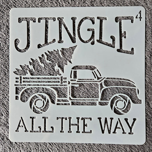 Hobby stencil Kerst - Jingle all the way Kerst truck - 15x15 cm - Hobby en meer  