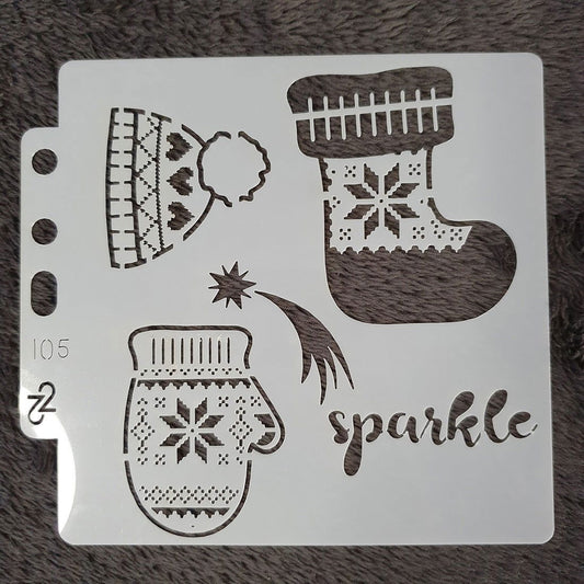 Hobby stencil Kerst - Kerst sok, muts en want  - 13 x 13 - Hobby en meer  
