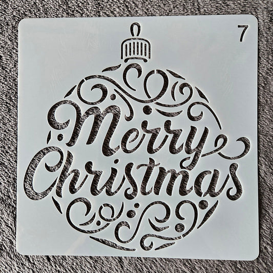 Hobby stencil Kerst - Kerstbal Merry Christmas - 15x15 cm - Hobby en meer  