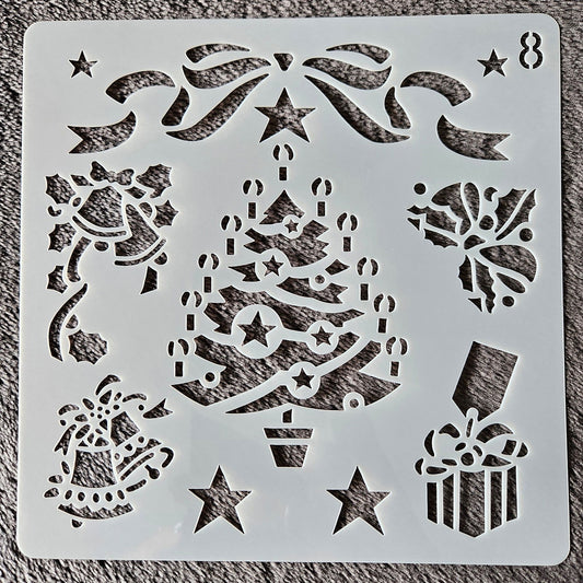 Hobby stencil Kerst - Kerstboom met versiering - 15x15 cm - Hobby en meer  