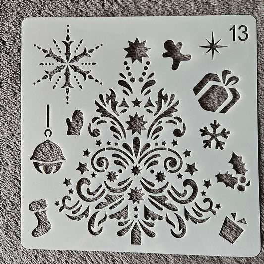 Hobby stencil Kerst - Kerstboom met versiering - 15x15 cm - Hobby en meer  