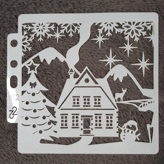 Hobby stencil Kerst - Kersthuisje  - 13 x 13 - Hobby en meer  