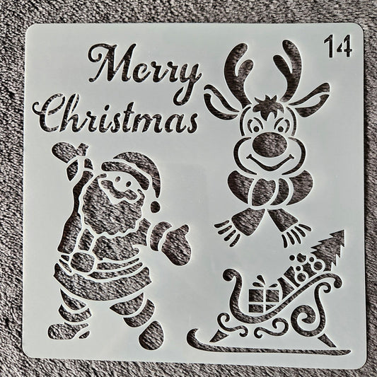 Hobby stencil Kerst - Kerstman en Rudolf Merry Christmas - 15x15 cm - Hobby en meer  