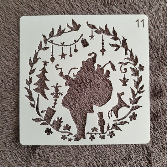 Hobby stencil Kerst - Kerstman in krans - 15x15 cm - Hobby en meer  