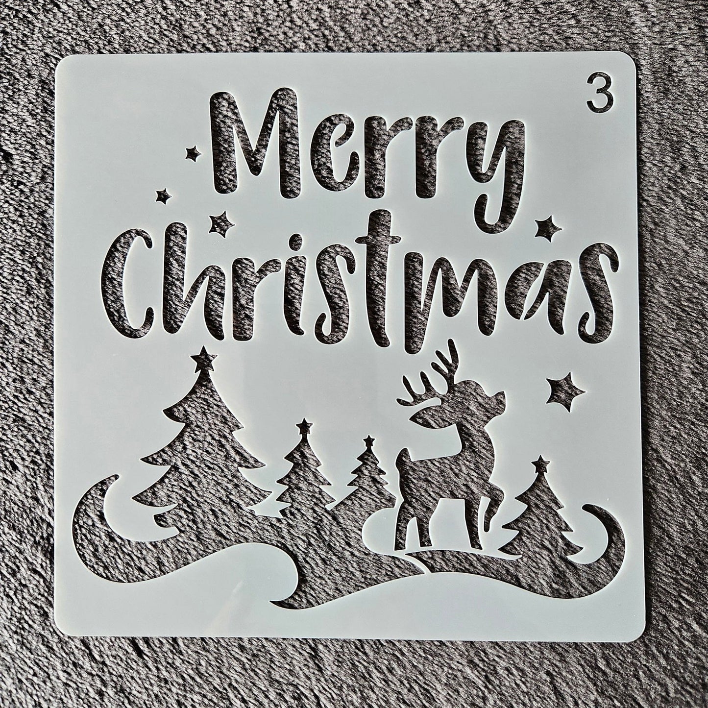 Hobby stencil Kerst - Merry Christmas Rudolf in het bos - 15x15 cm - Hobby en meer  