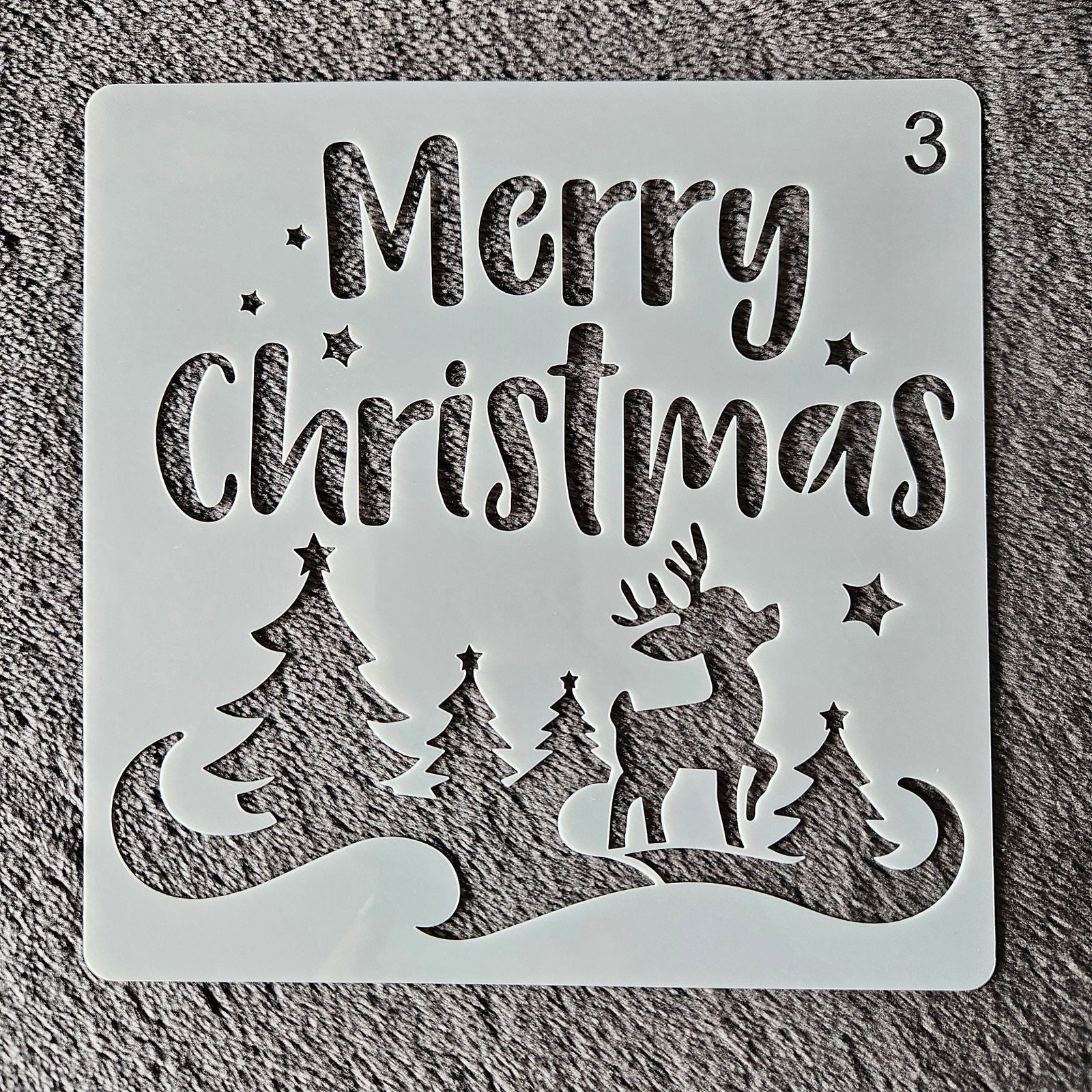 Hobby stencil Kerst - Merry Christmas Rudolf in het bos - 15x15 cm - Hobby en meer  