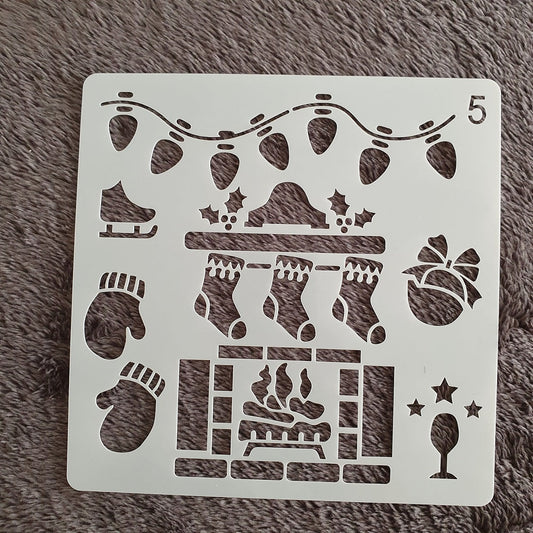 Hobby stencil Kerst - Openhaard - 15x15 cm - Hobby en meer  