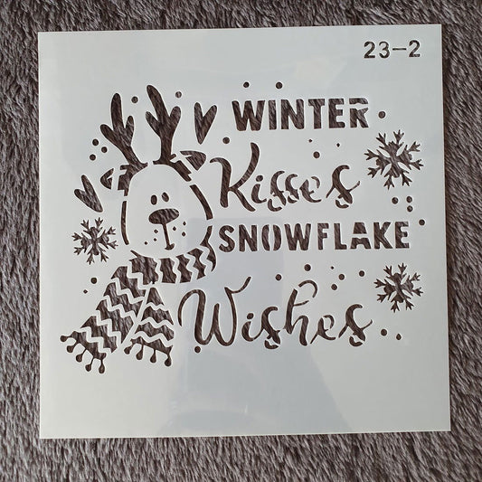 Hobby stencil Kerst - Rudolf Winter kisses snowflake wishes - 15x15 cm - Hobby en meer  