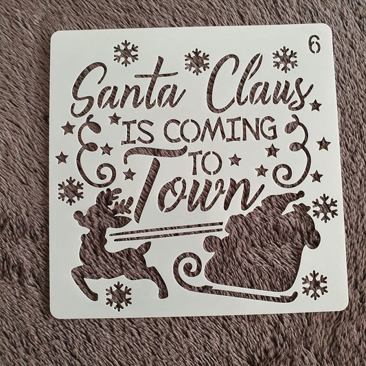 Hobby stencil Kerst - Santa Claus is coming to town - 15x15 cm - Hobby en meer  