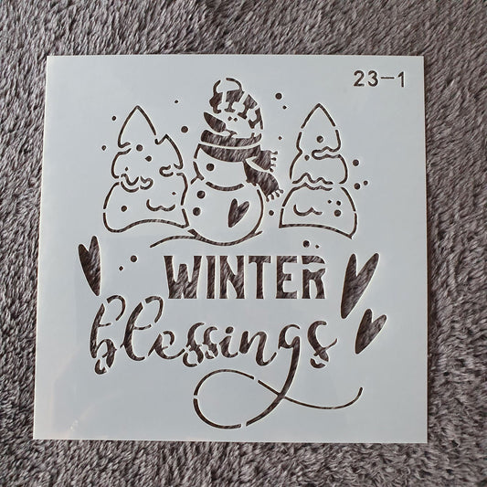 Hobby stencil Kerst - Winter blessings sneeuwpop - 15x15 cm - Hobby en meer  
